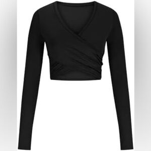 SHEIN Black Ribbed Wrap Blouse